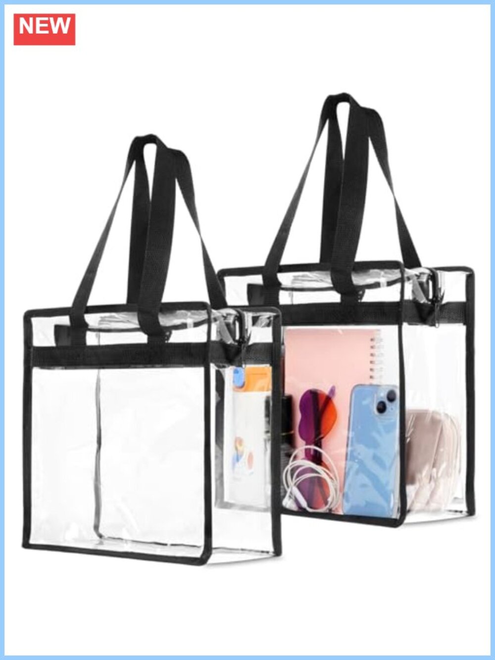 Clear Tote Bag Stadium Approved Large Transparent PVC 2-Pack